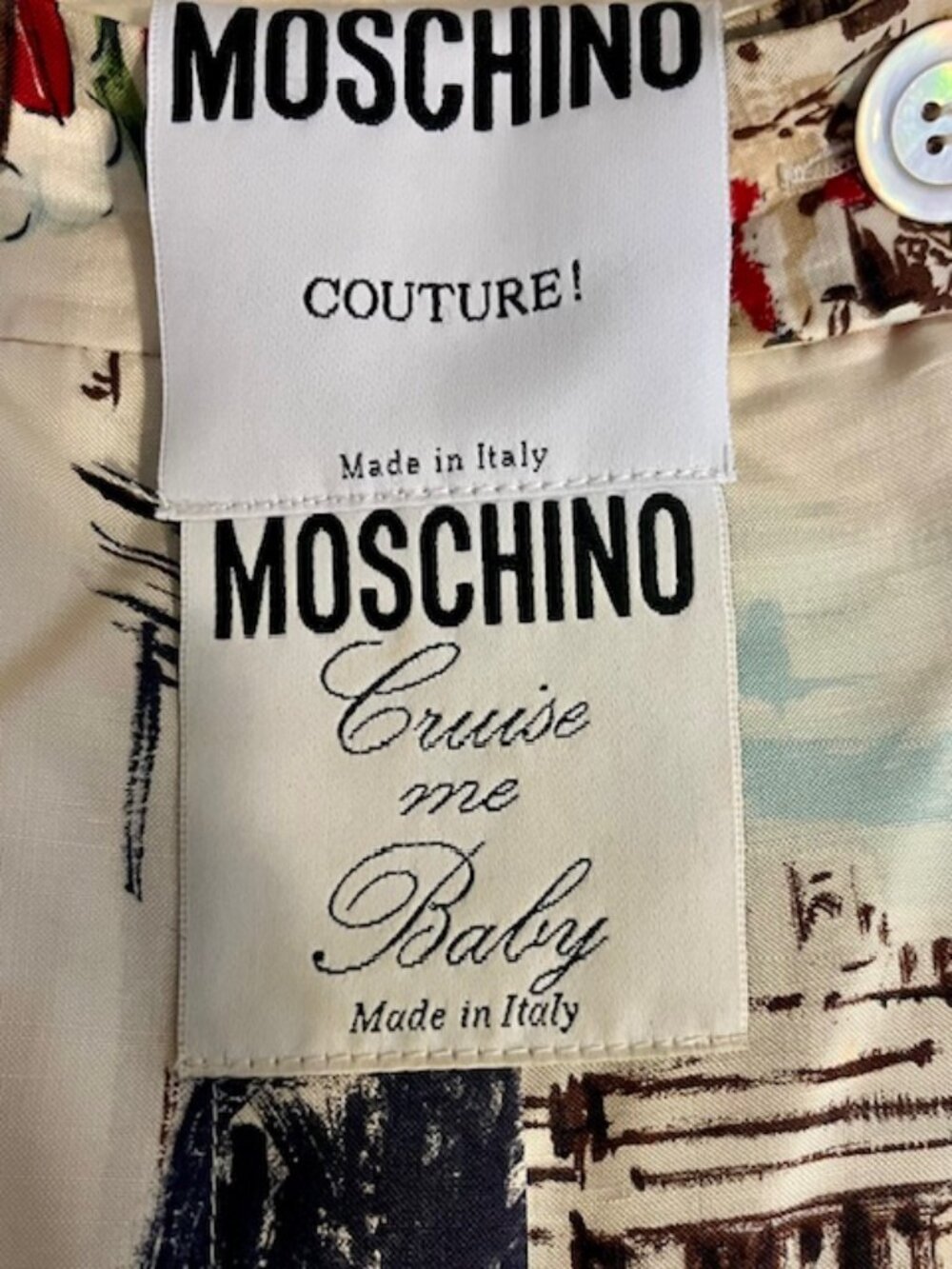 Moschino Couture Silk Wide Leg Pant with Vibrant Italian Scenes. Size 12. - Picture 2 of 5